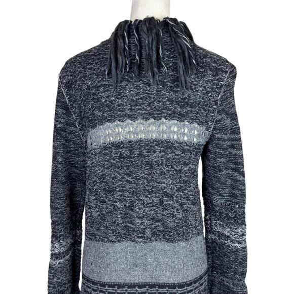 Free People Black & Gray Fringe Knit Wool Blend Open Long Cardigan Coatigan - Picture 7 of 12